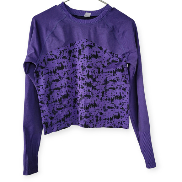 Z by Zella Long Sleeve Stretch Crop Activewear Purple/Black Women Sz L - Picture 1 of 11